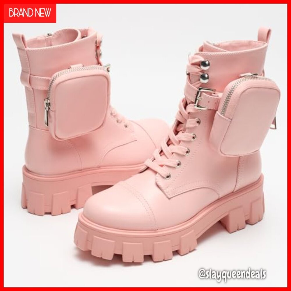 Women's Combat Boots with Chunky Platform, Side Zipper & Lace-Up Design - Picture 3 of 6
